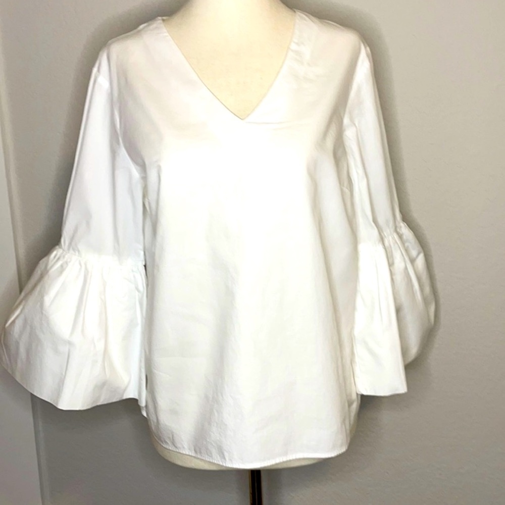 Solid white cotton bell sleeved top